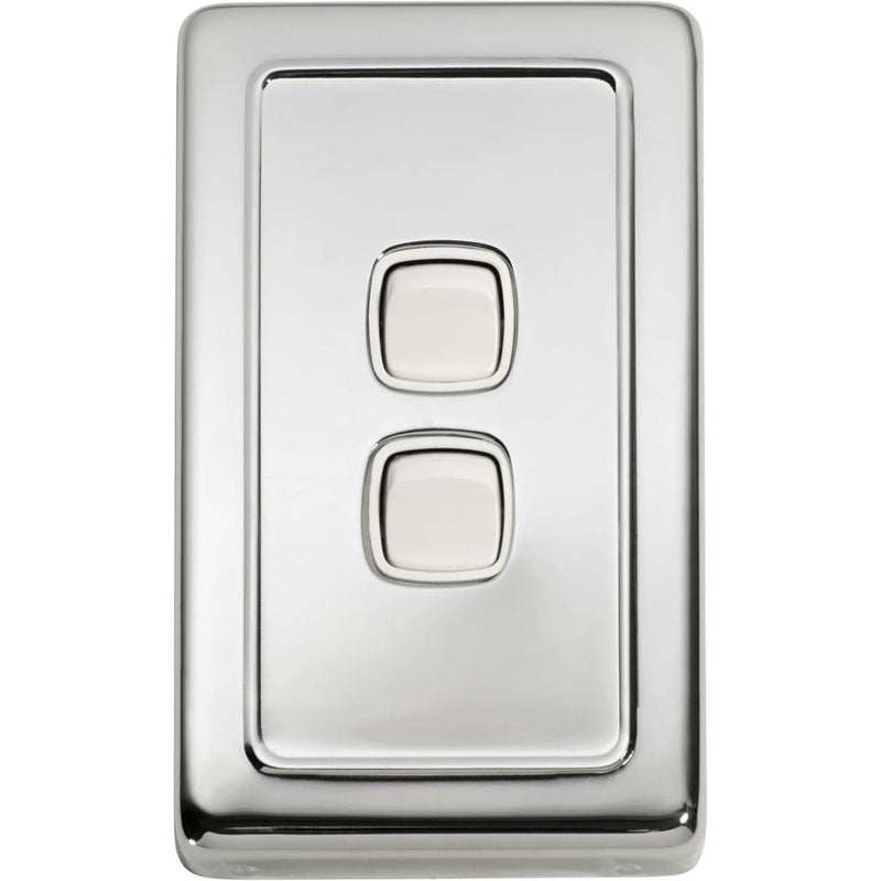 Switch Flat Plate Rocker 2 Gang White Chrome Plated