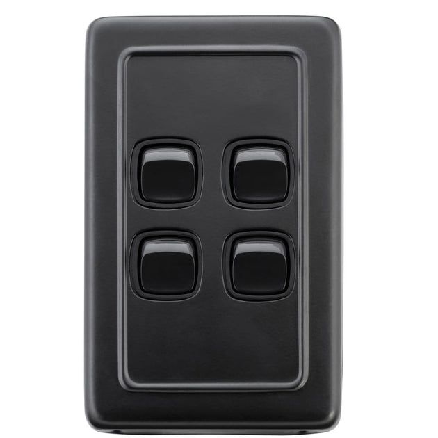Switch Flat Plate Rocker 4 Gang Matt Black | Paddington Hardware