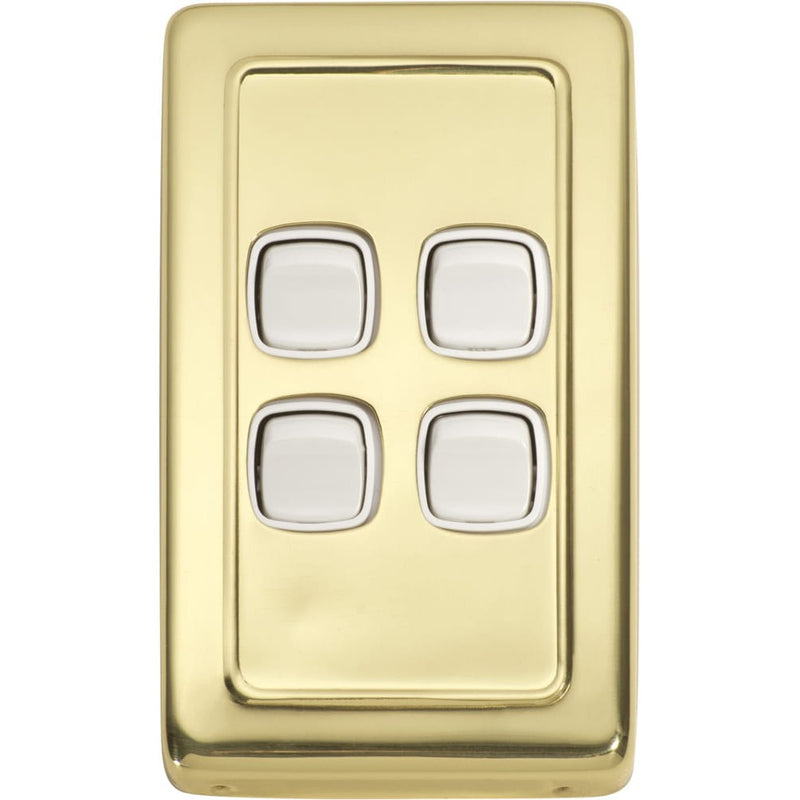 Switch Flat Plate Rocker 4 Gang White Polished Brass