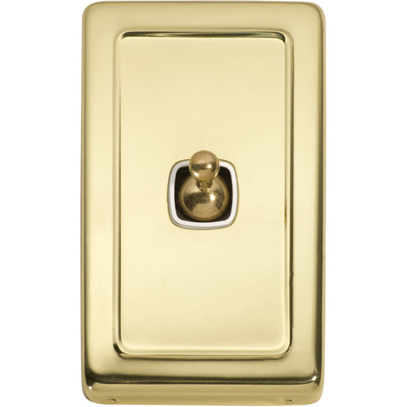 Switch Flat Plate Toggle 1 Gang White Polished Brass