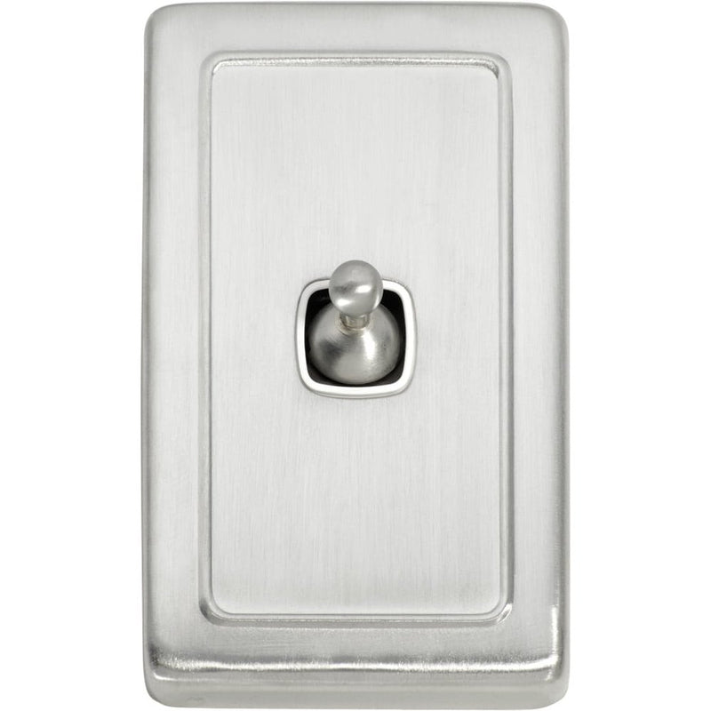Switch Flat Plate Toggle 1 Gang White Satin Chrome