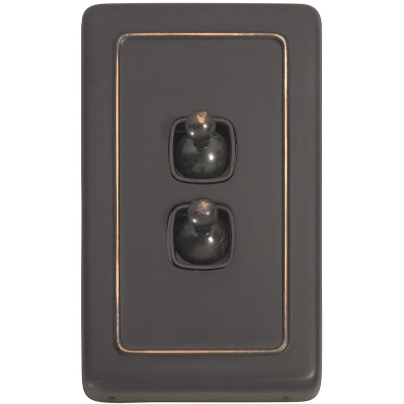 Switch Flat Plate Toggle 2 Gang Brown Antique Copper