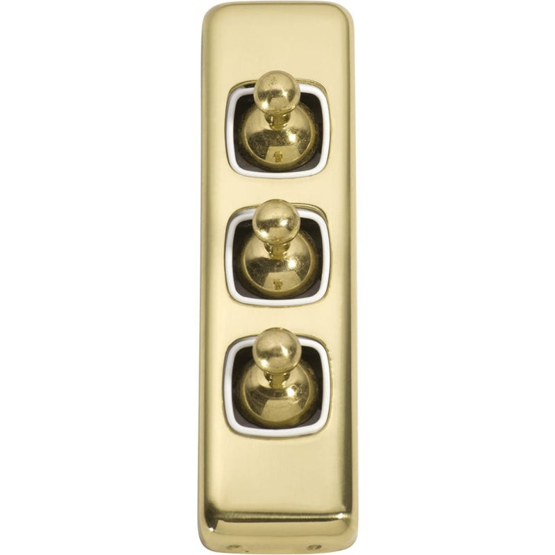 Switch Flat Plate Toggle 3 Gang White Polished Brass