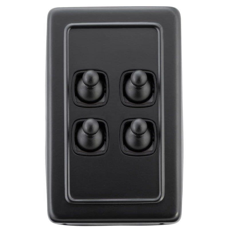 Switch Flat Plate Toggle 4 Gang Matt Black