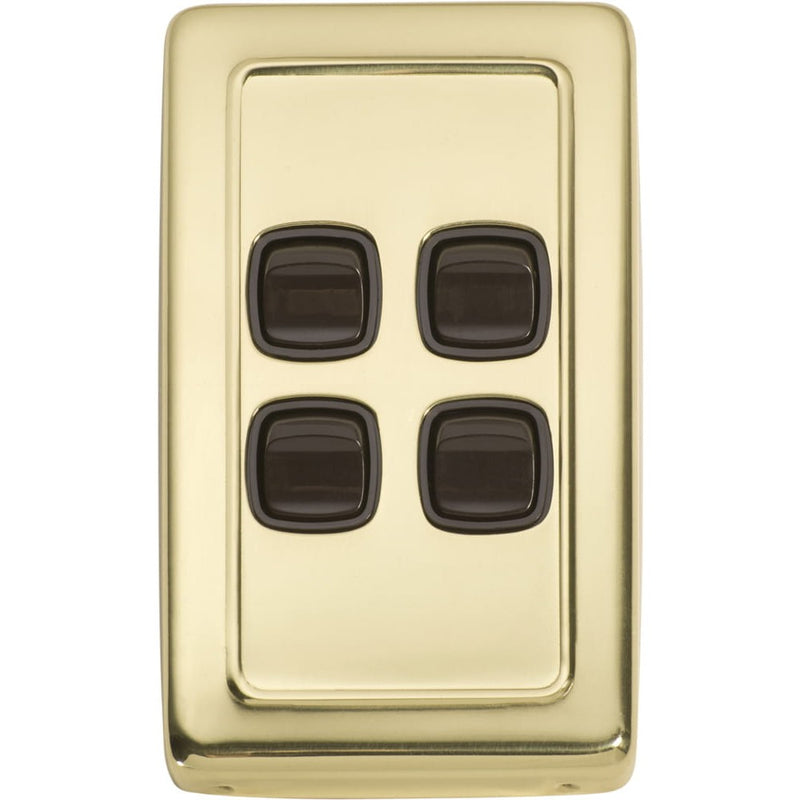 Switch Flat Plate Rocker 4 Gang Brown Polished Brass