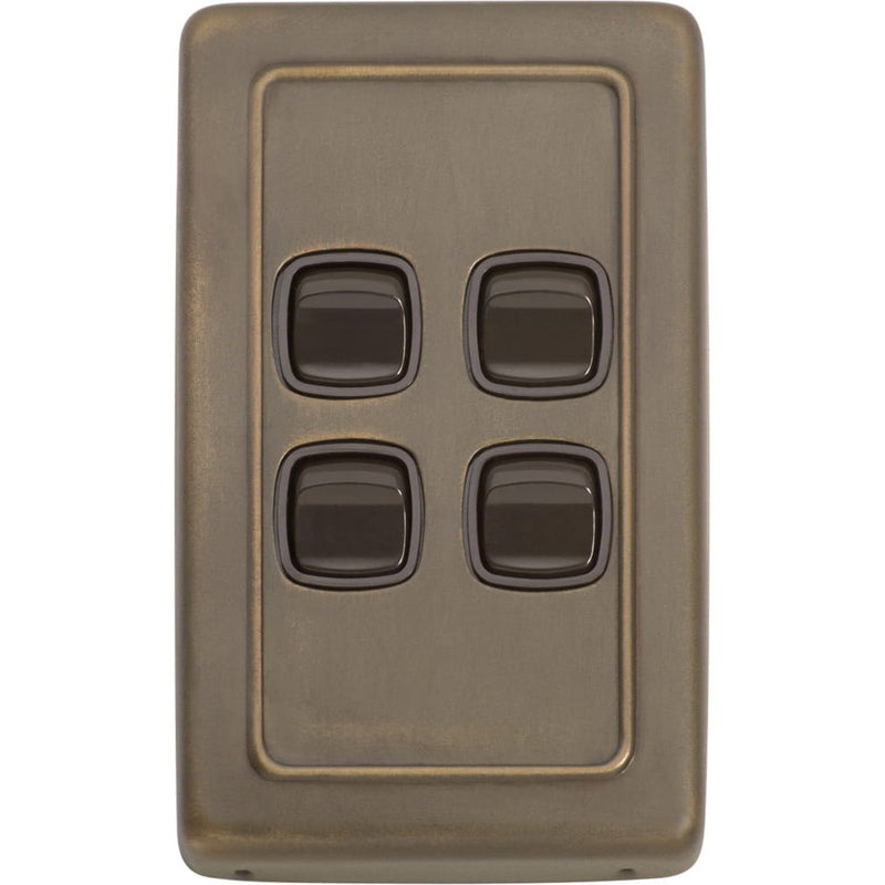 Switch Flat Plate Rocker 4 Gang Brown Antique Brass