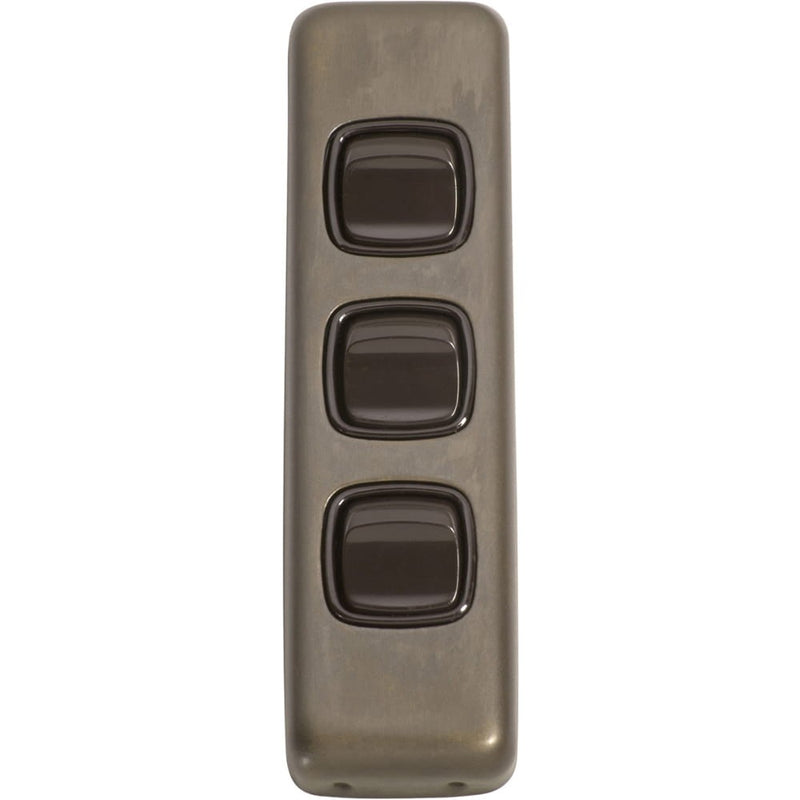 Switch Flat Plate Rocker 3 Gang Brown Antique Brass
