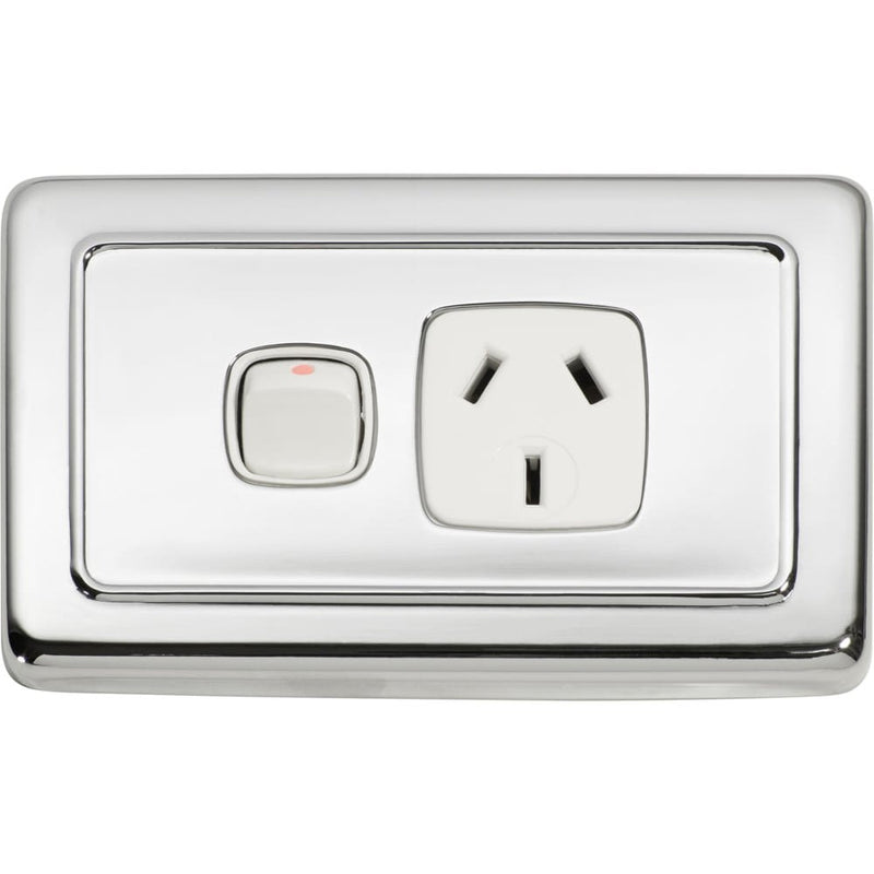 Socket Flat Plate Rocker Single White Chrome Plated