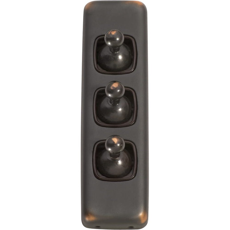 Switch Flat Plate Toggle 3 Gang Brown Antique Copper