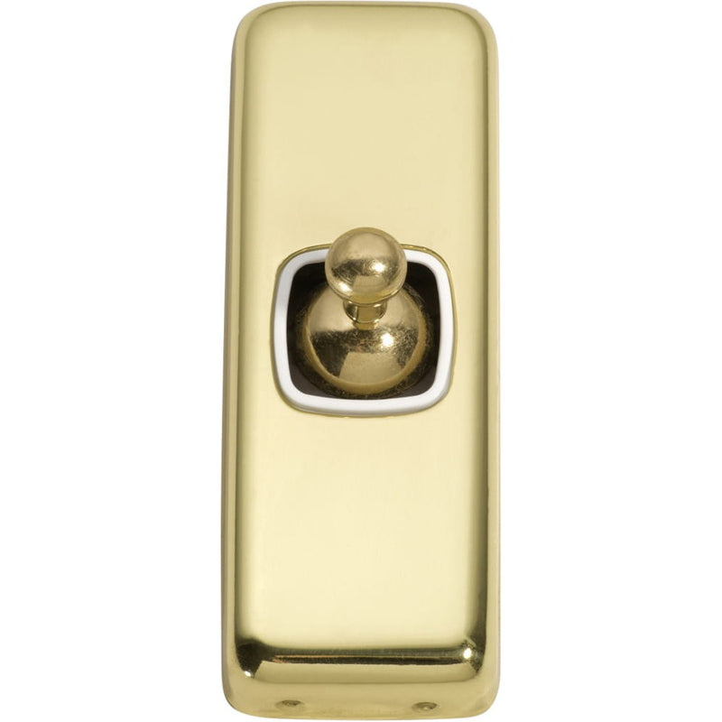 Switch Flat Plate Toggle 1 Gang White Polished Brass