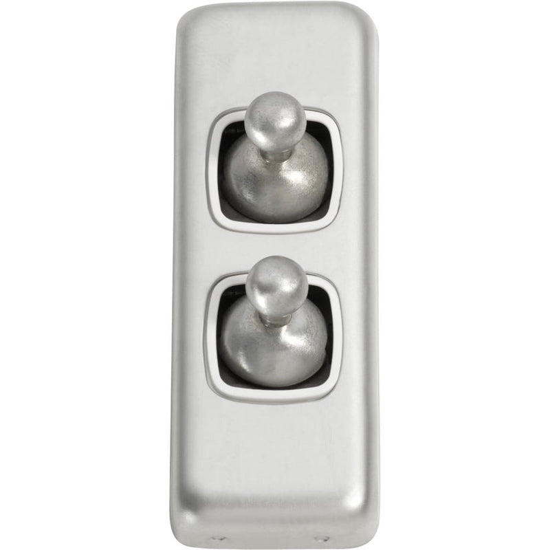 Switch Flat Plate Toggle 2 Gang White Satin Chrome
