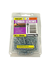 Screw L/Thread CSK 8g x 30mm Zinc Pk100