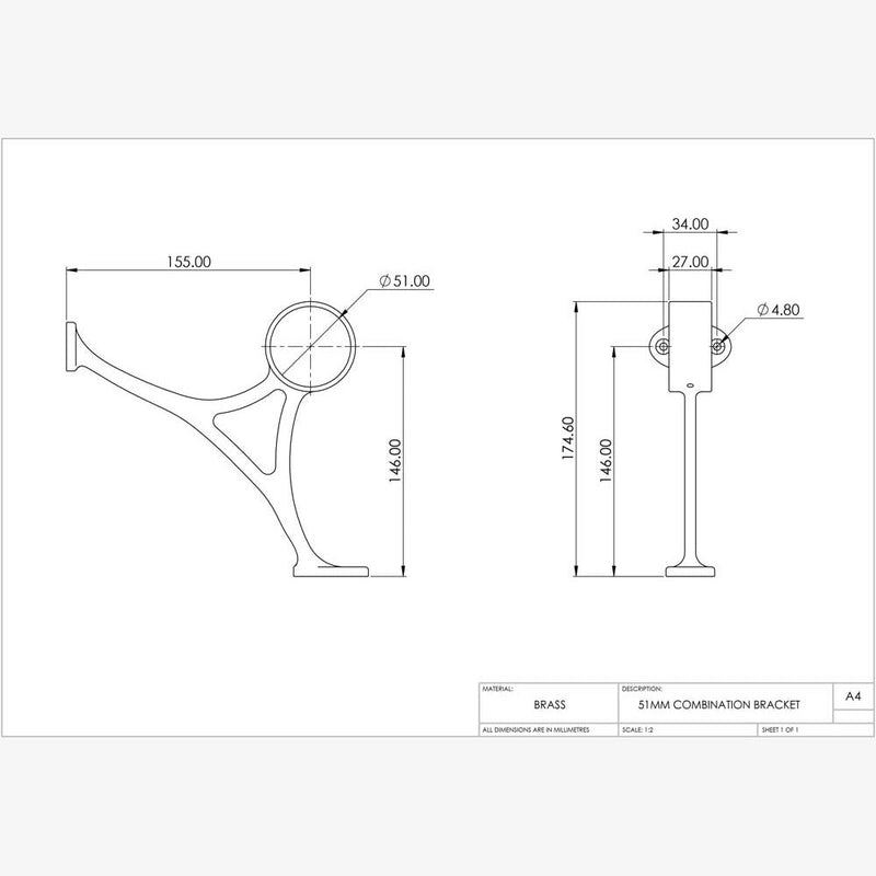 Combination Bar Bracket Polished Brass 51mm