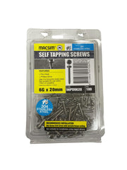 Screw Self Tapping Pan 6g x 20mm 304 SS Pk100