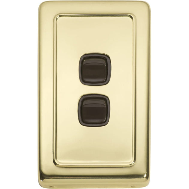 Switch Flat Plate Rocker 2 Gang Brown Polished Brass | Paddington Hardware