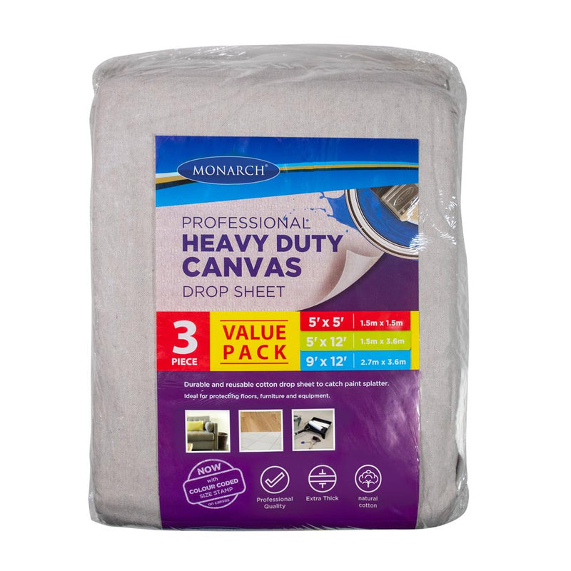 Drop Sheet Canvas 3pk 5x5 5x12 9x12 8oz Modarch