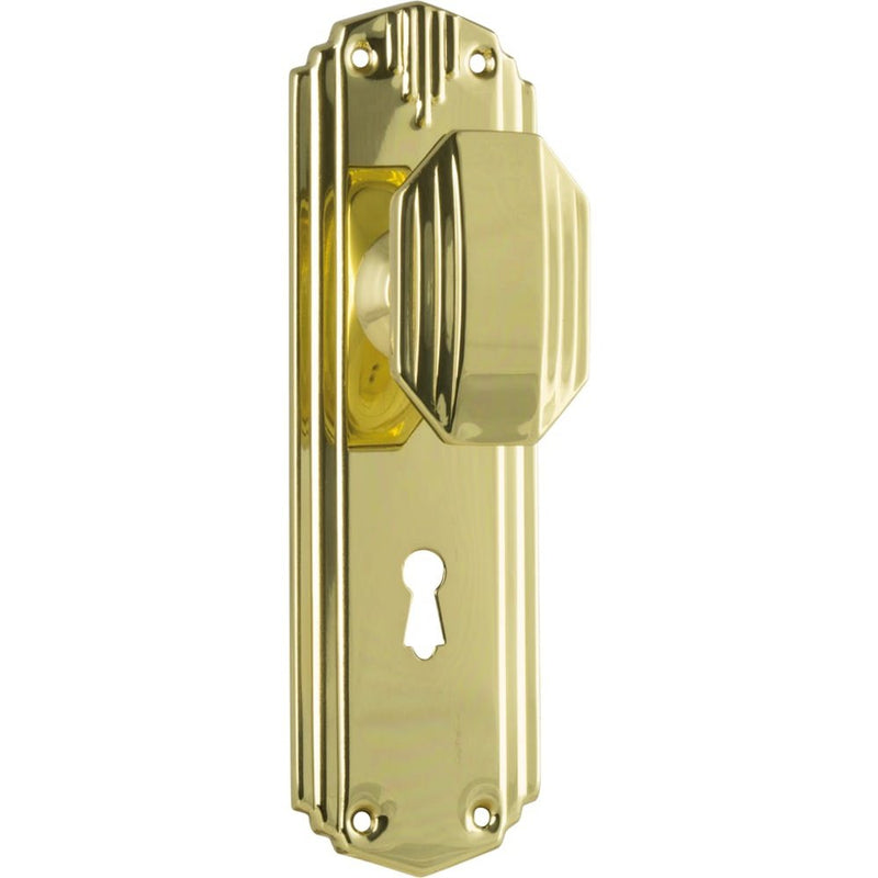 Door Knob Napier Art Deco Lock Pair Polished Brass