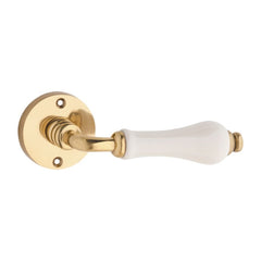 Door Lever Exeter Round Rose Pair Porcelain Polished Brass