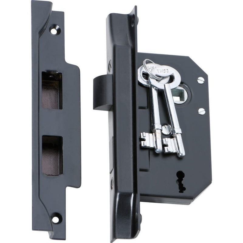 Mortice Lock 3 Lever Rebated Matt Black CTC57mm Backset 44mm