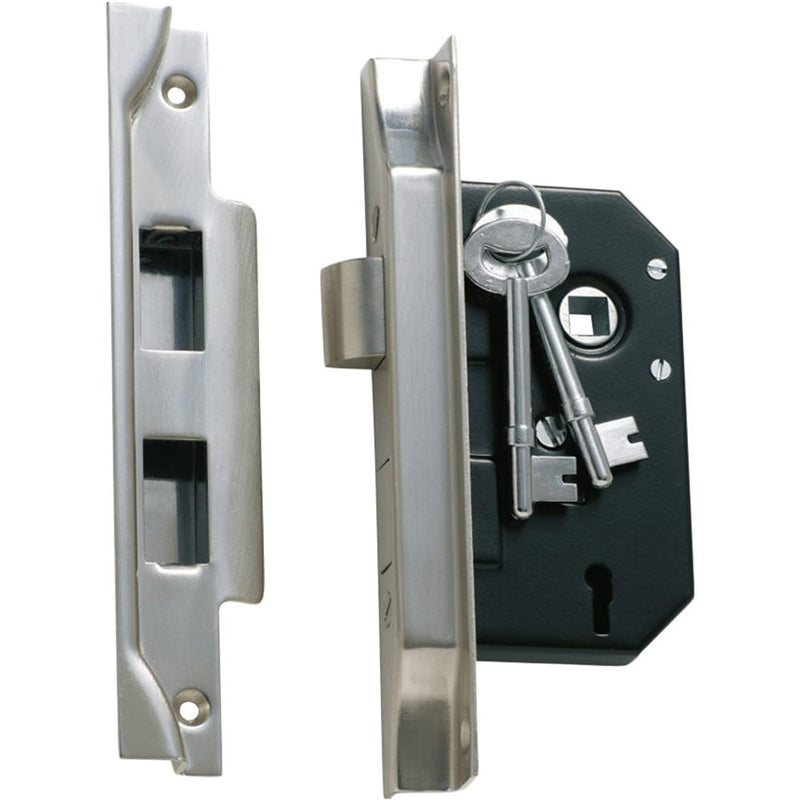 Mortice Lock 3 Lever Rebated Satin Chrome CTC57mm Backset 44mm