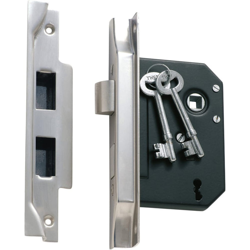 Mortice Lock 3 Lever Rebated Satin Chrome CTC57mm Backset 57mm