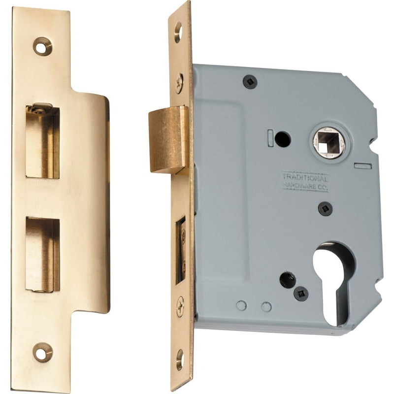 Mortice Lock Euro Polished Brass CTC47.5mm Backset 57mm