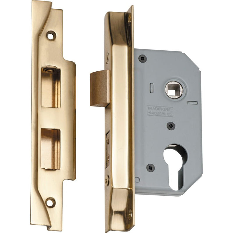 Mortice Lock Euro Rebated Polished Brass CTC47.5mm Backset 46mm