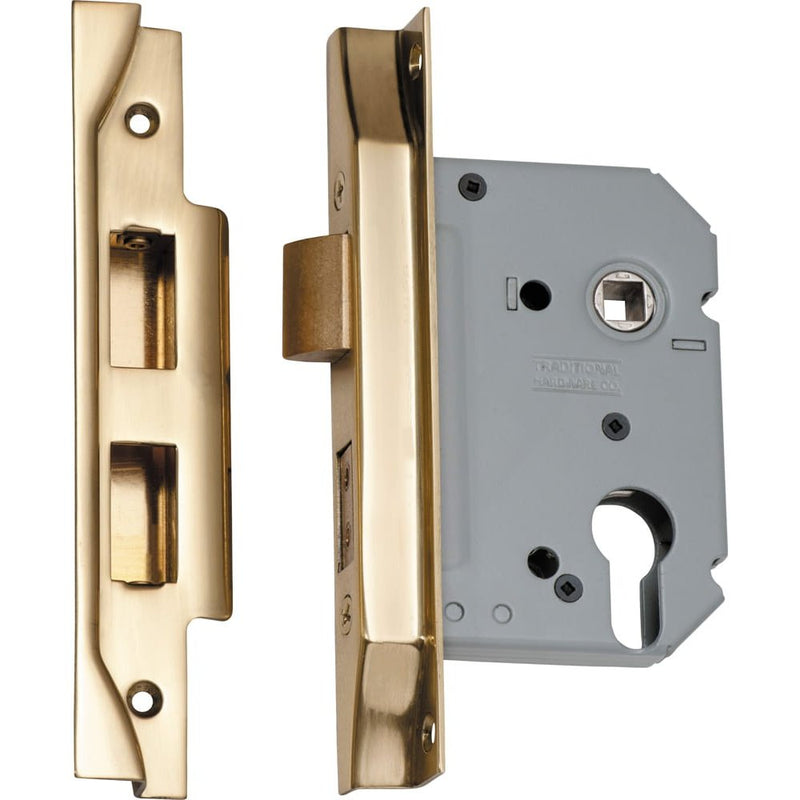 Mortice Lock Euro Rebated Polished Brass CTC47.5mm Backset 57mm