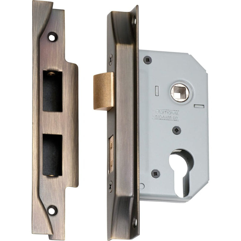 Mortice Lock Euro Rebated Antique Brass CTC47.5mm Backset 46mm