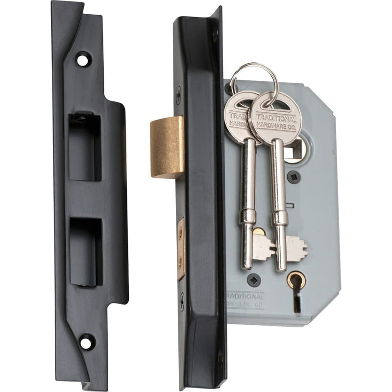 Mortice Lock 5 Lever Rebated Matt Black CTC57mm Backset 46mm