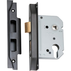 Mortice Lock Euro Rebated Matt Black CTC47.5mm Backset 57mm