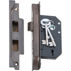 Mortice Lock 3 Lever Rebated Antique Brass CTC57mm Backset 44mm