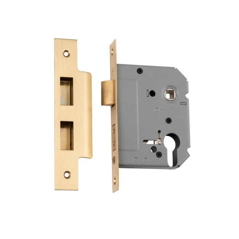 Mortice Lock Euro Satin Brass CTC47.5mm Backset 57mm