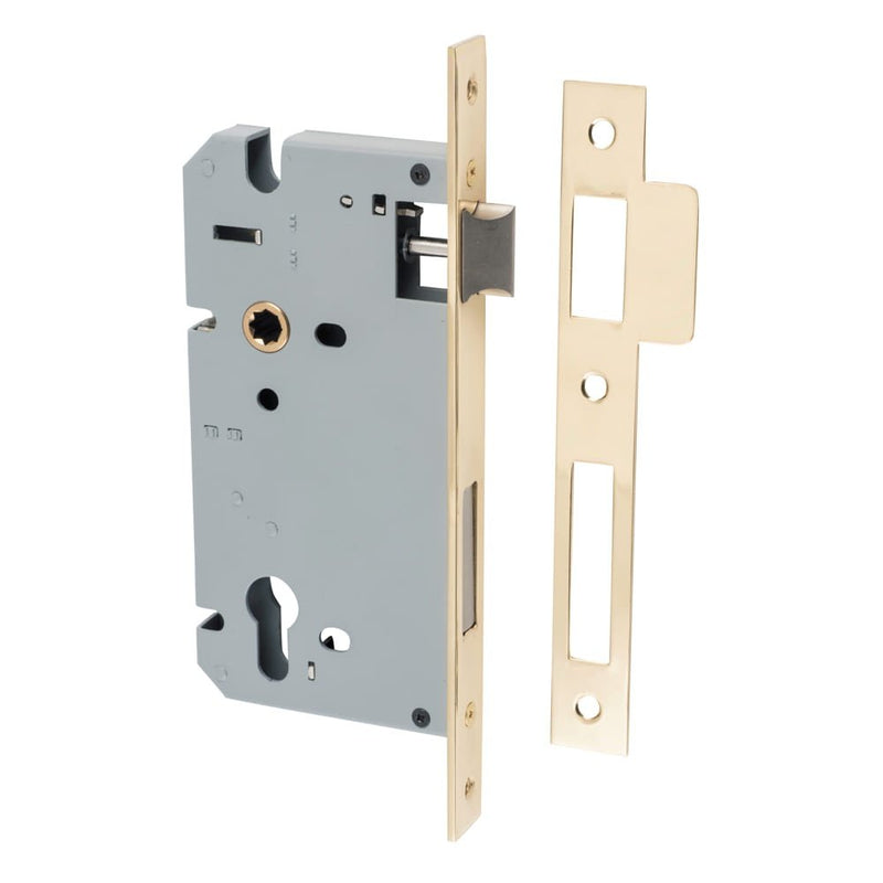 Mortice Lock Euro Polished Brass CTC85mm Backset 60mm