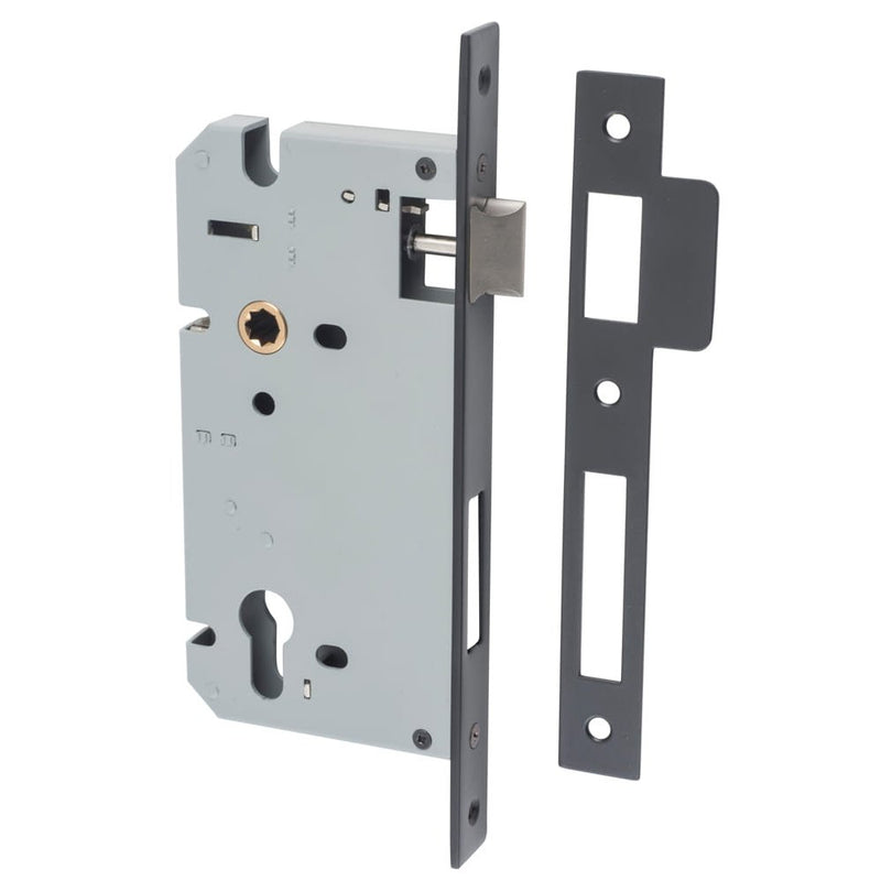 Mortice Lock Euro Matt Black CTC85mm Backset 60mm