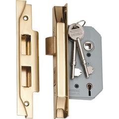 Mortice Lock 5 Lever Rebated Polished Brass CTC57mm Backset 46mm