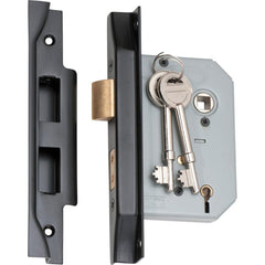 Mortice Lock 5 Lever Rebated Matt Black CTC57mm Backset 57mm