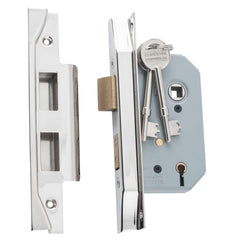 Mortice Lock 5 Lever Rebated Polished Nickel CTC57mm Backset 46mm