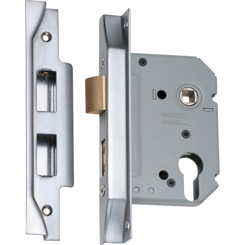 Mortice Lock Euro Rebated Satin Chrome CTC47.5mm Backset 57mm