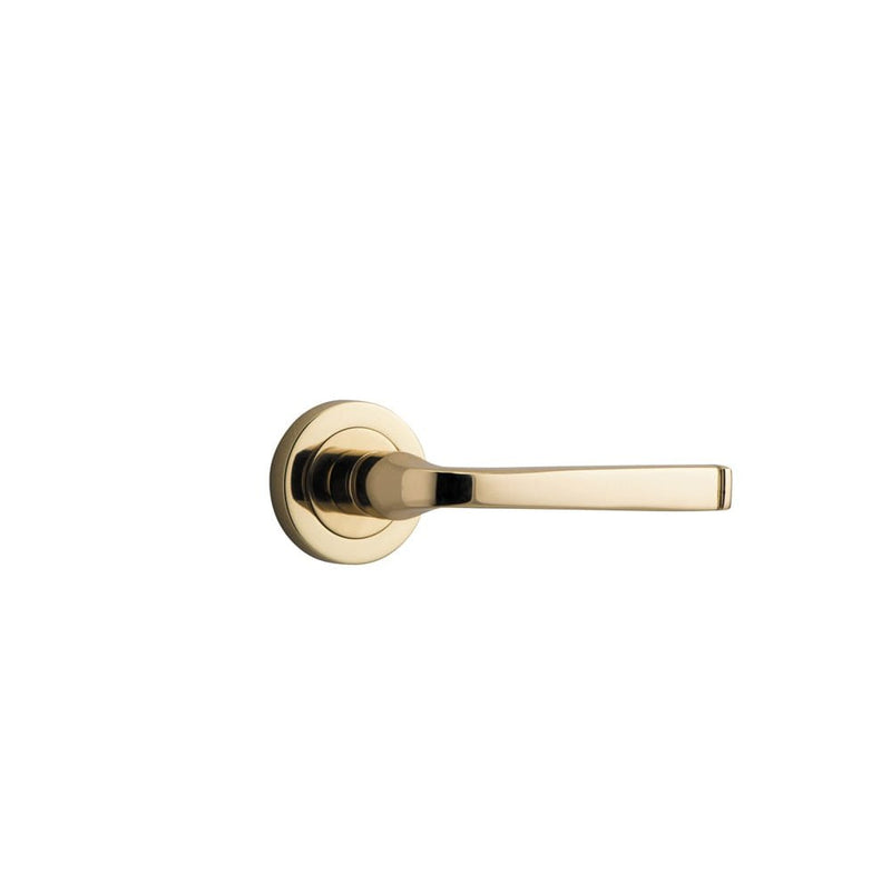 Door Lever Annecy Round Rose Pair Polished Brass