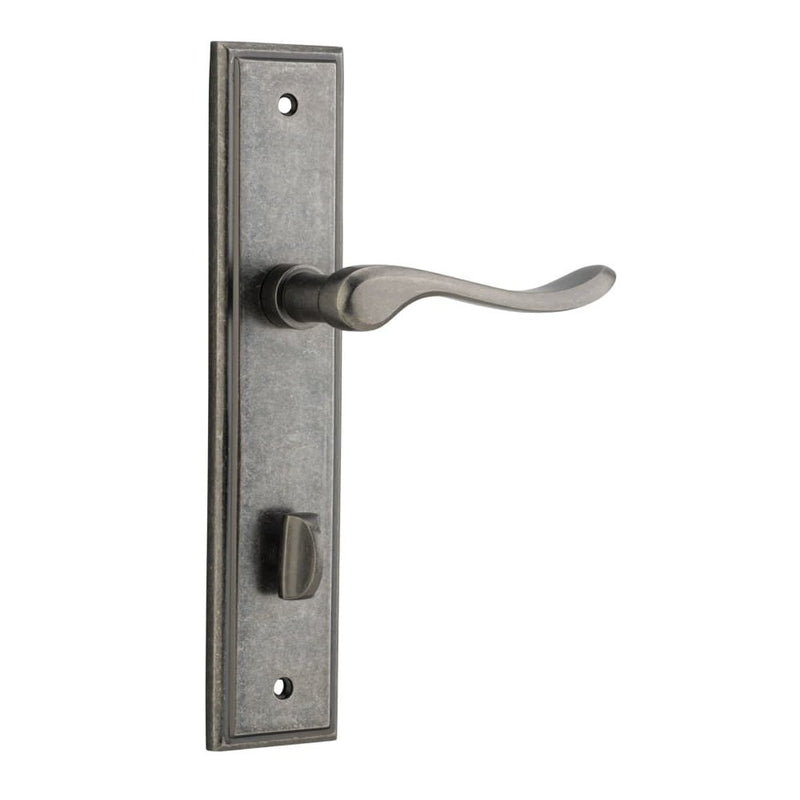 Door Lever Stirling Stepped Privacy Pair Distressed Nickel