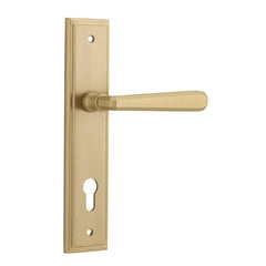 Door Lever Copenhagen Stepped Euro Pair Brushed Brass