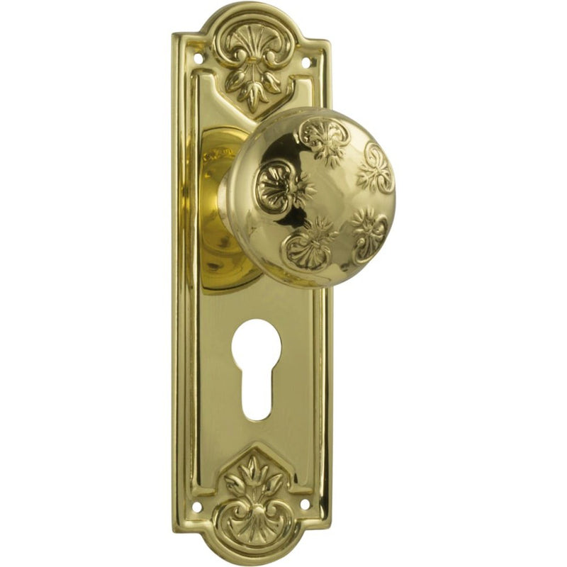 Door Knob Nouveau Euro Pair Polished Brass