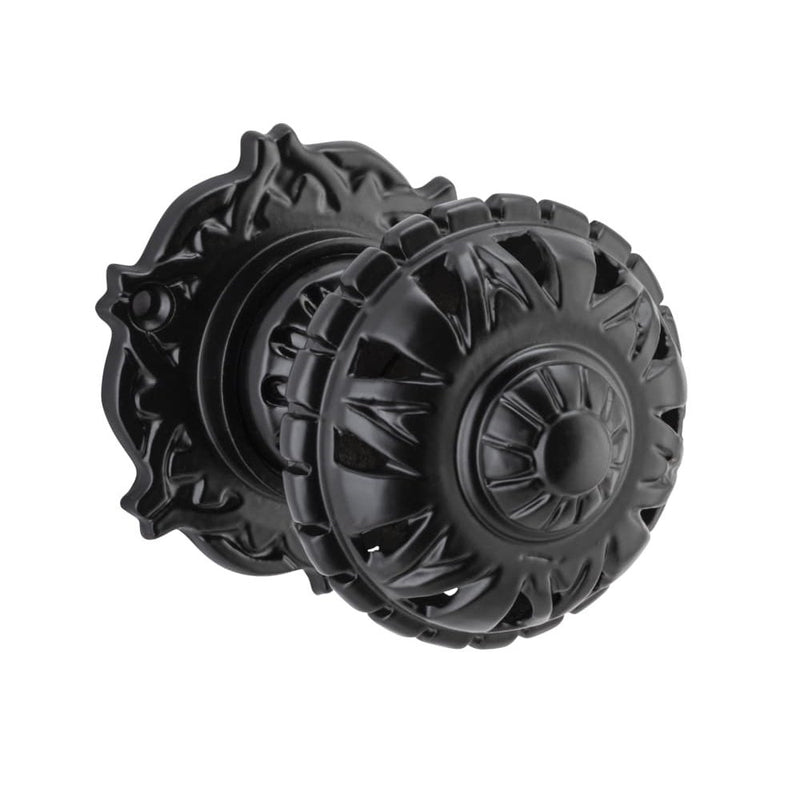 Door Knob Filigree Round Rose Pair Matt Black