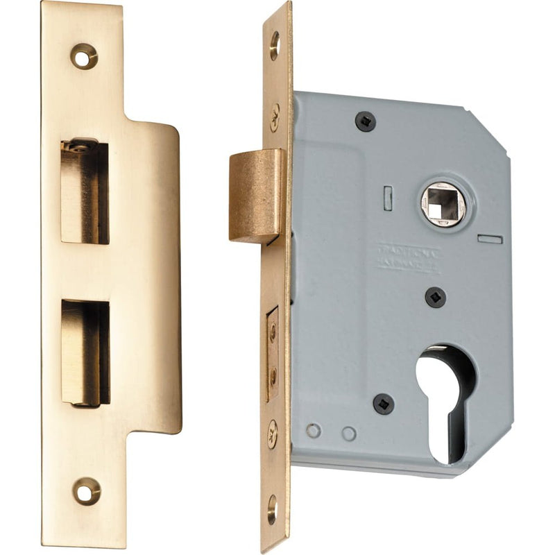 Mortice Lock Euro Polished Brass CTC47.5mm Backset 46mm