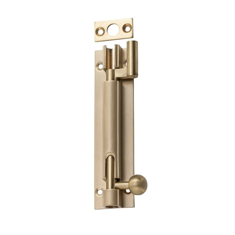 Barrel Bolt Offset Satin Brass 100mm