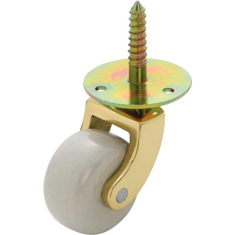 Castor Screw Plate White Porcelain Wheel Polished Brass D38mm