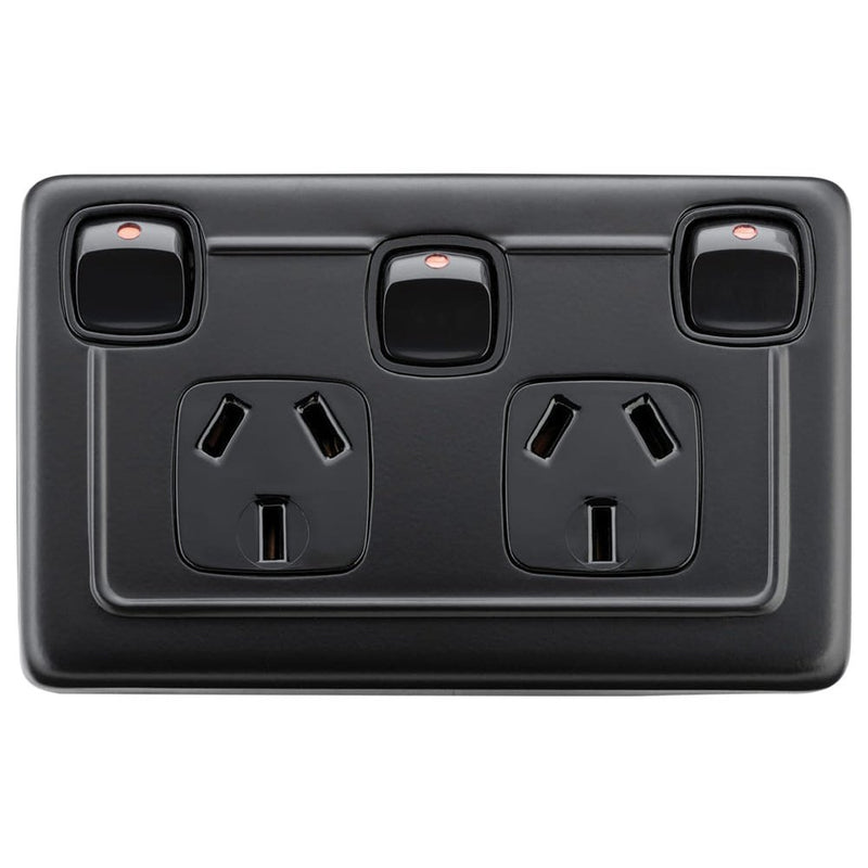 Socket Flat Plate Rocker Double With Switch Matt Black