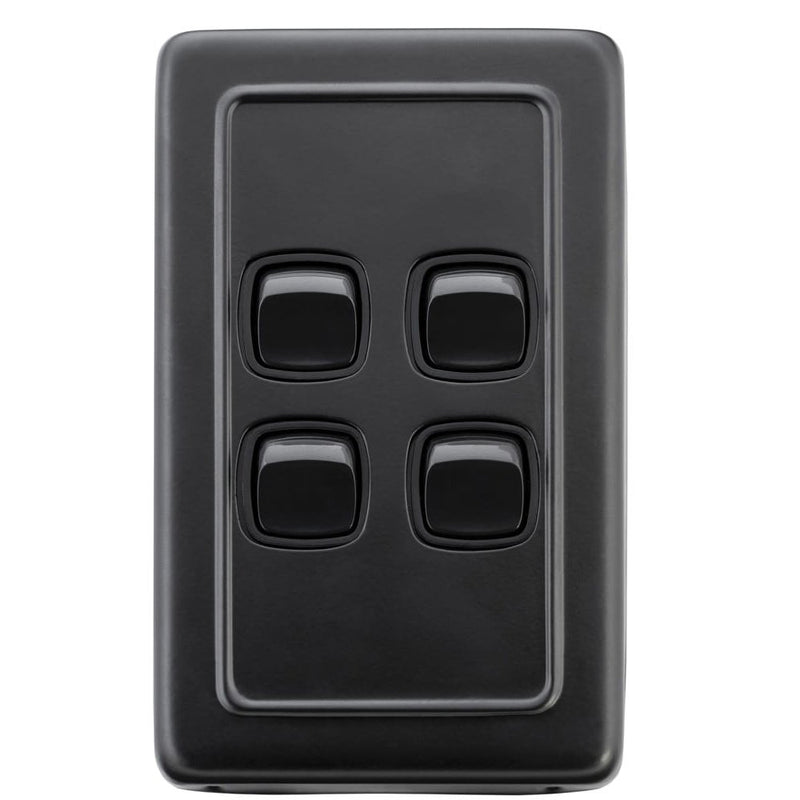 Switch Flat Plate Rocker 4 Gang Matt Black