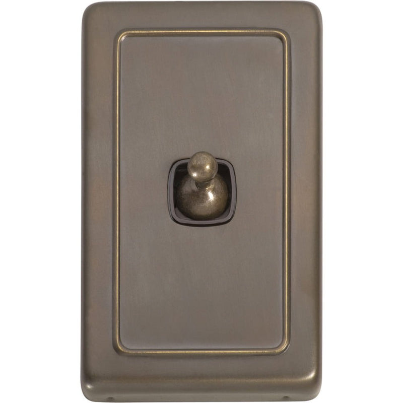 Switch Flat Plate Toggle 1 Gang Brown Antique Brass